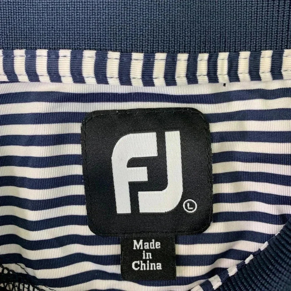 FootJoy FJ Striped Navy Athletic Polo Golf Shirt Men Size L MGA Lomas Cup 2014 - Picture 9 of 13